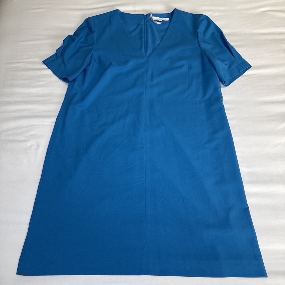 Preston & York Sheath Dress Size 14 Teal Pintuck Short Sleeves V Neck Lined NWT